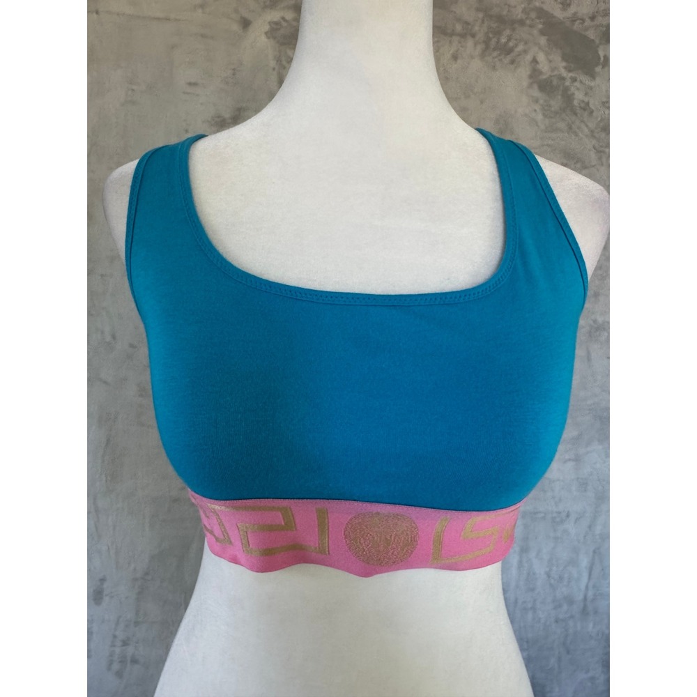 NWT Versace Greca Racerback Sports Bra Blue Pink US Small MSRP $125 AUD01039